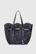 Medium shopping bag in raffia lace “Maiolica” with belt detail