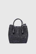 Small raffia lace shopping bag “Maiolica” with belt closure