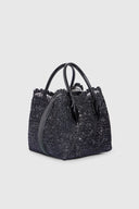 Small raffia lace shopping bag “Maiolica” with belt closure