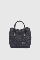 Small raffia lace shopping bag “Maiolica” with belt closure