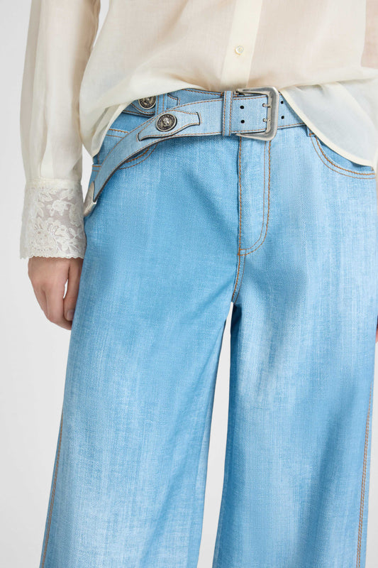 Jeans Print Belt with Coins