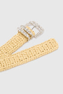 Natural raffia belt with jewel buckle and loops