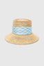 Wide-Brim Hat with Silk Scarf in White and Blue Vichy Print