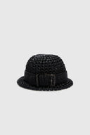 Black raffia cloche with jewel belt