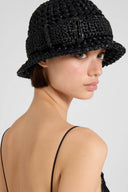 Black raffia cloche with jewel belt