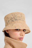 Lace bucket hat with mesh and patent trim