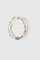 Multistrand necklace with pearls and coin clasp