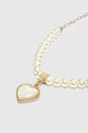 Glass pearl choker with heart charm and lace inserts