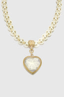 Glass pearl choker with heart charm and lace inserts