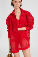 Oversized linen shirt with floral embroidery