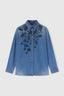 Camicia in denim di cotone con ricamo floreale