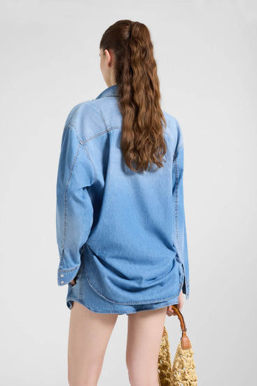 Camicia in denim di cotone con ricamo floreale