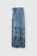 Pareo skirt in lightweight linen gauze with floral embroidery