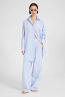 Striped pure cotton poplin palazzo trousers with drawstring waist