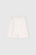 Pure linen bermuda shorts with three-dimensional floral embroidery