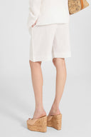 Pure linen bermuda shorts with three-dimensional floral embroidery