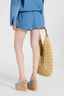 Cotton chambray shorts with hand-embroidered lace inserts