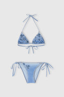 Triangle bikini with denim effect and floral embroidery