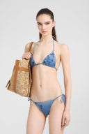 Triangle bikini with denim effect and floral embroidery