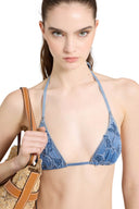 Triangle bikini with denim effect and floral embroidery