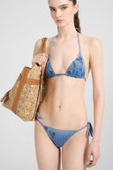 Triangle bikini with denim effect and floral embroidery