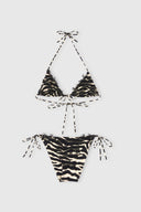 Bikini a triangolo con stampa animalier zebrata e pizzo rebrodè