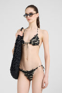 Bikini a triangolo con stampa animalier zebrata e pizzo rebrodè