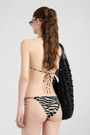 Bikini a triangolo con stampa animalier zebrata e pizzo rebrodè