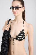 Bikini a triangolo con stampa animalier zebrata e pizzo rebrodè