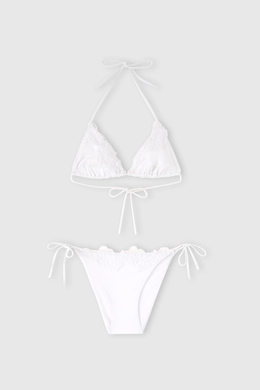 Triangle bikini with macramé lace