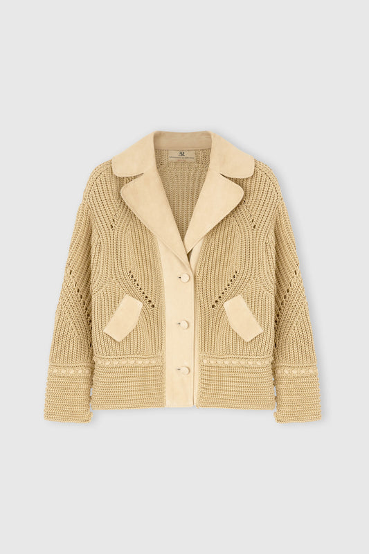 Cotton cardigan with suede leather details