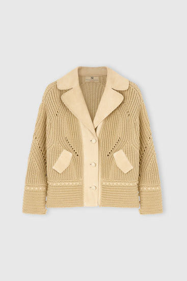 Cotton cardigan with suede leather details