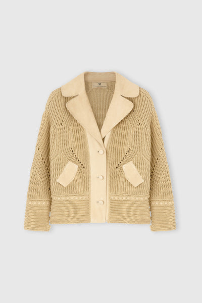 Cotton cardigan with suede leather details