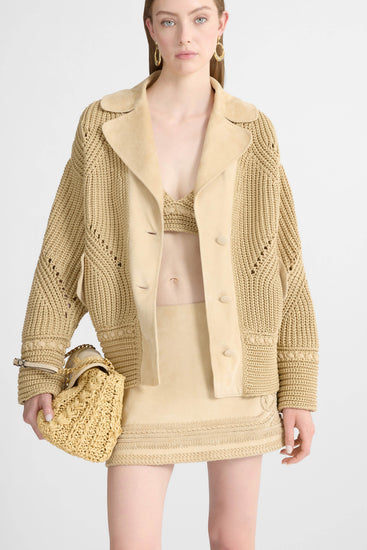 Cotton cardigan with suede leather details