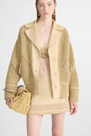 Cotton cardigan with suede leather details