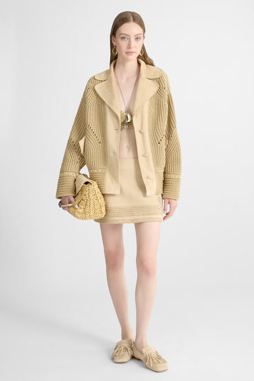 Cotton cardigan with suede leather details