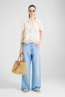 Short-sleeve knit shirt with Valenciennes lace