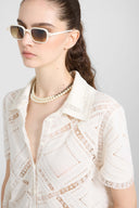 Short-sleeve knit shirt with Valenciennes lace