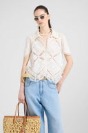 Short-sleeve knit shirt with Valenciennes lace