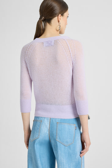 Pure cashmere sweater top with rebrodé lace