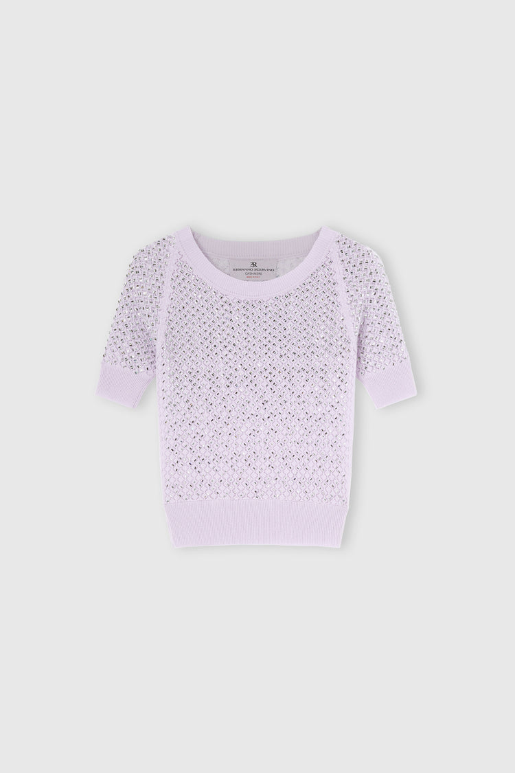 Pure cashmere sweater top with crystals