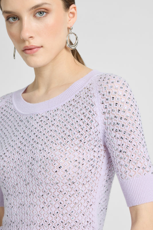 Pure cashmere sweater top with crystals