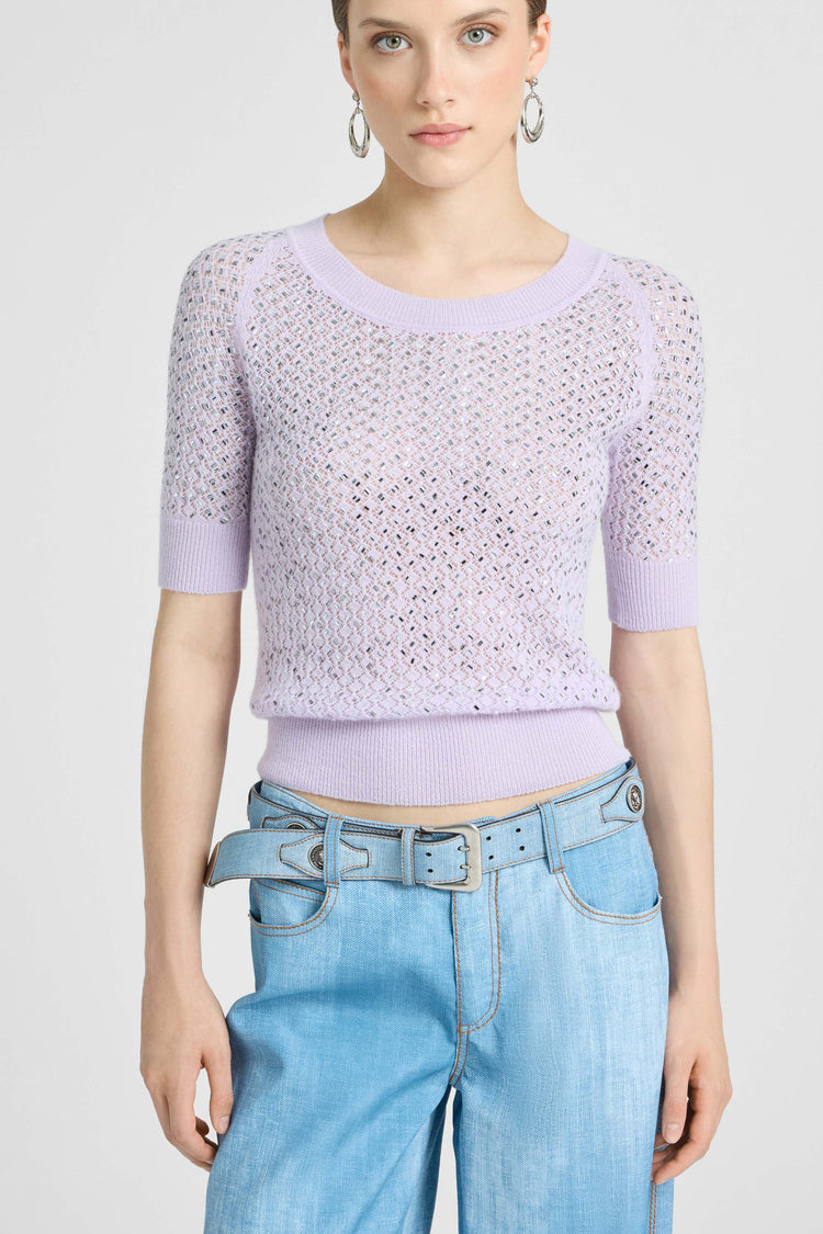 Pure cashmere sweater top with crystals