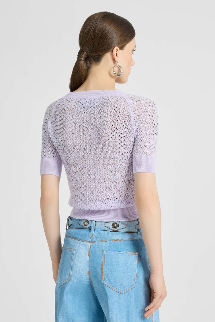 Pure cashmere sweater top with crystals