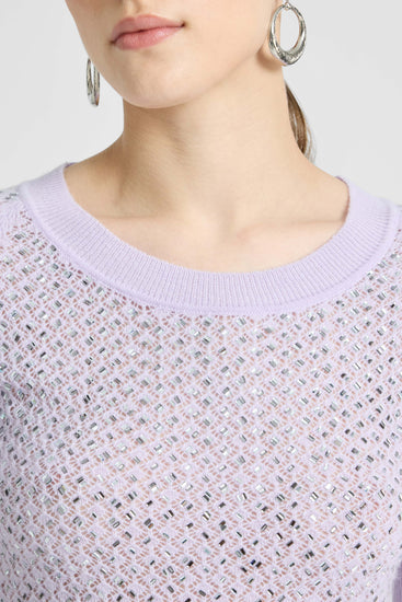Pure cashmere sweater top with crystals