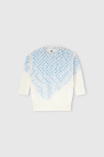 T-shirt en coton Filo di Scozia avec broderie micro vichy dégradée