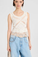 Top senza maniche con pizzo Valenciennes