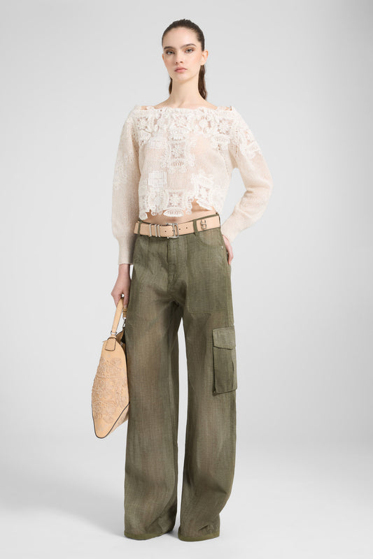 Long-sleeve sweater in cashmere and linen