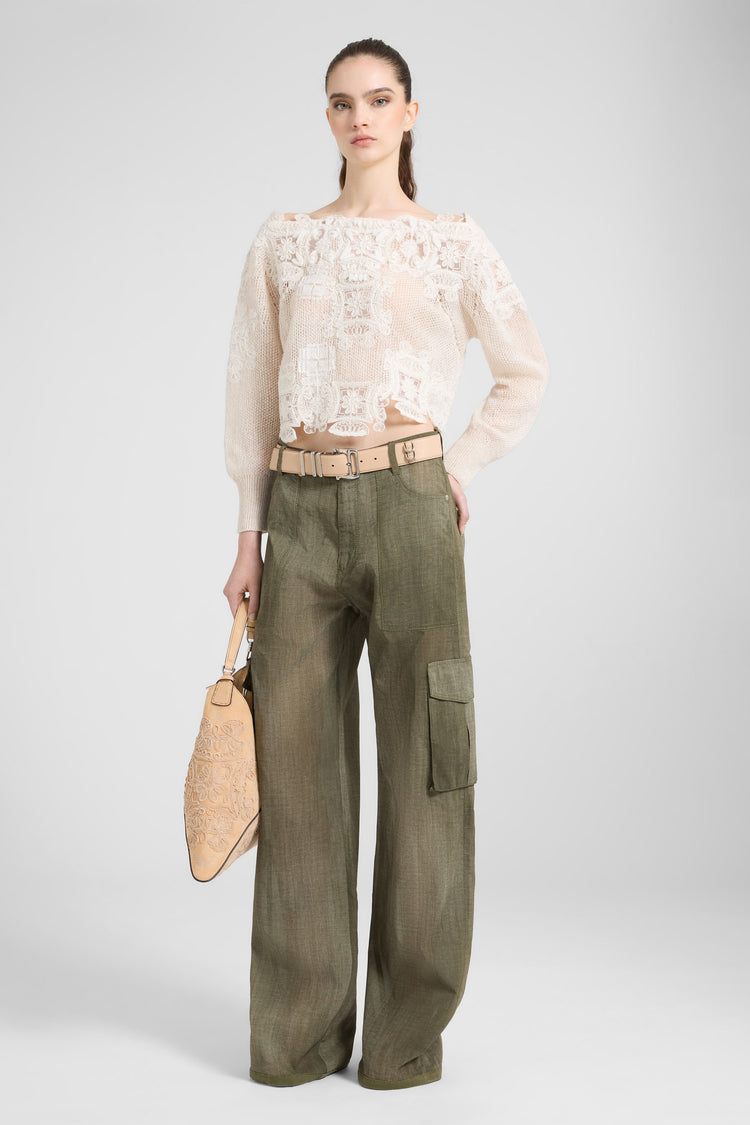 Long-sleeve sweater in cashmere and linen