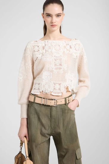 Long-sleeve sweater in cashmere and linen